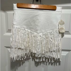 White suede fringe skirt